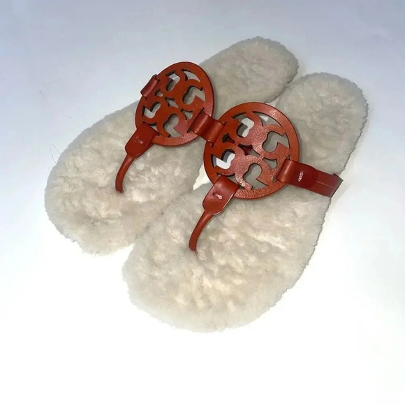 Tory Burch Shearling Miller Calf Leather Sandals In Desert Spice Size 8 - Picture 1 of 8